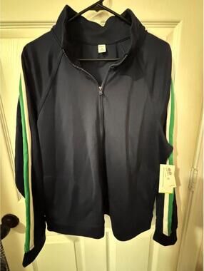 Old Navy NWT 2X Navy Blue Zip-Up w/ Green & White Stripes, leisure, retro sport